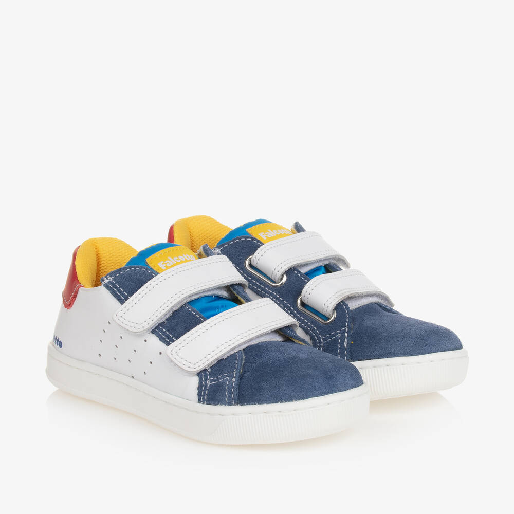 Shop Falcotto By Naturino Boys White Leather & Suede Trainers