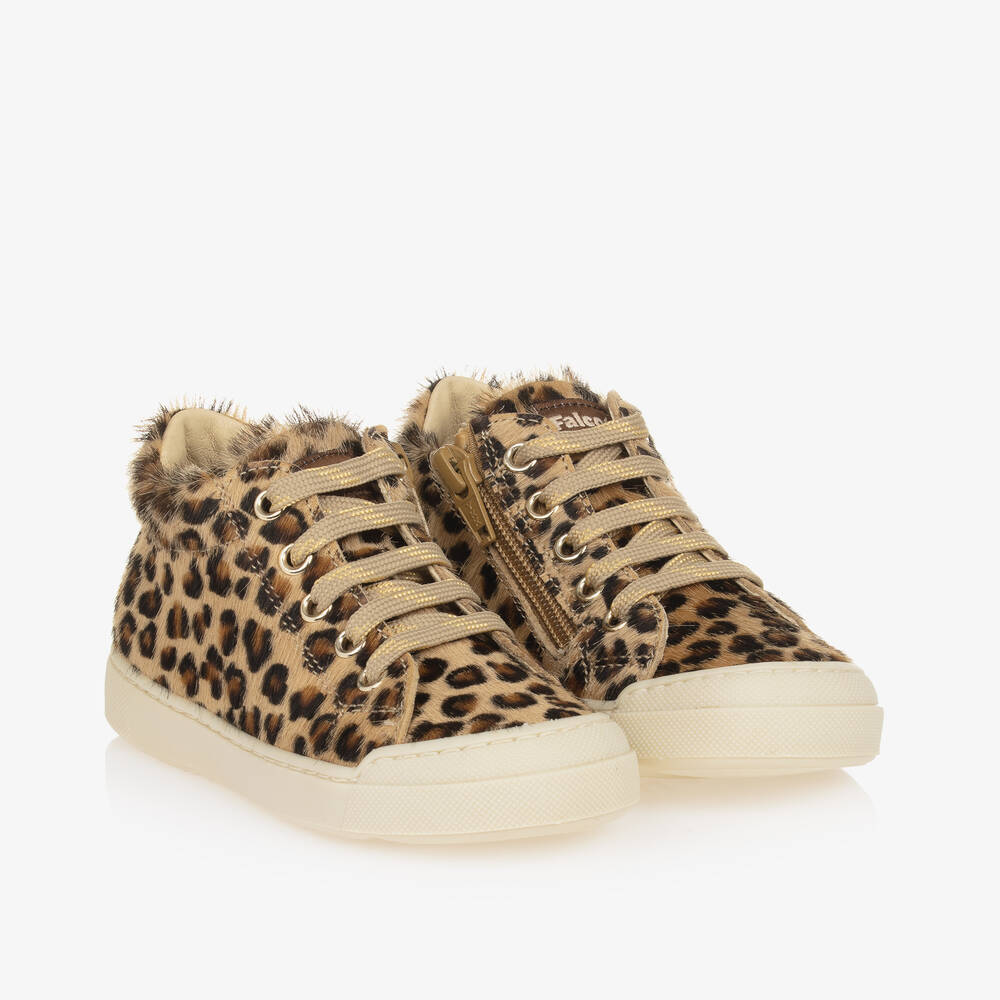 Falcotto by Naturino - Girls Brown Leopard Print Leather Trainers | Childrensalon