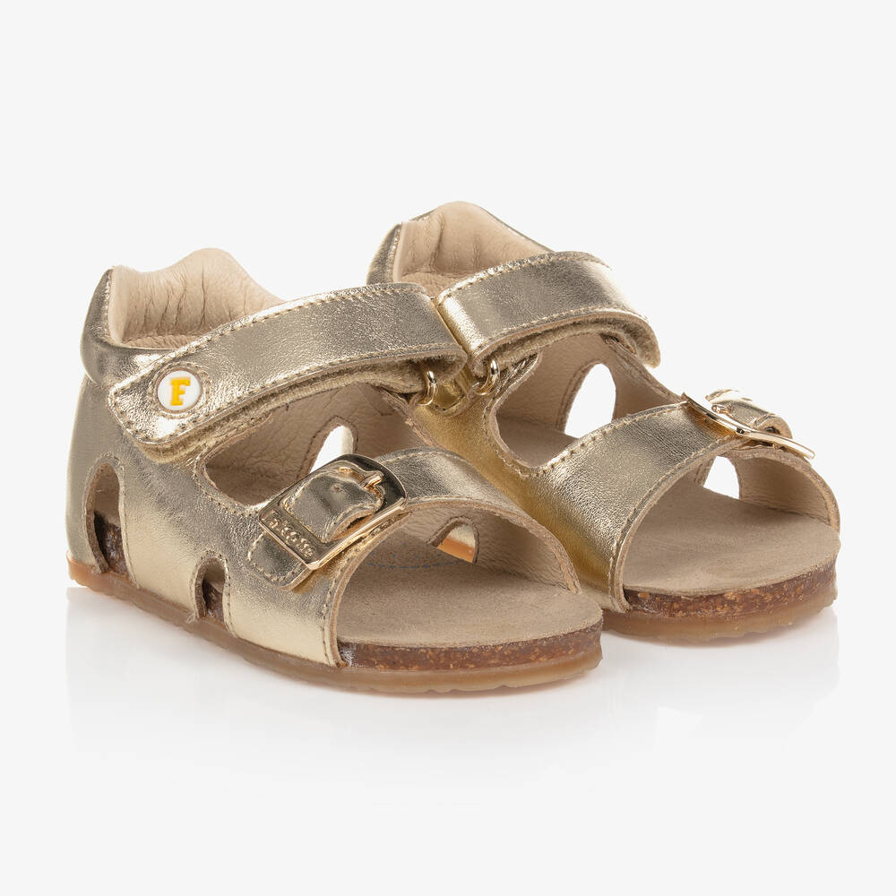Falcotto by Naturino - Girls Gold Leather Sandals | Childrensalon