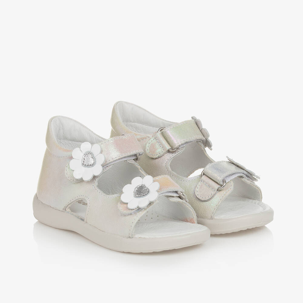 Falcotto by Naturino - Girls Pearlescent Ivory Leather Sandals | Childrensalon
