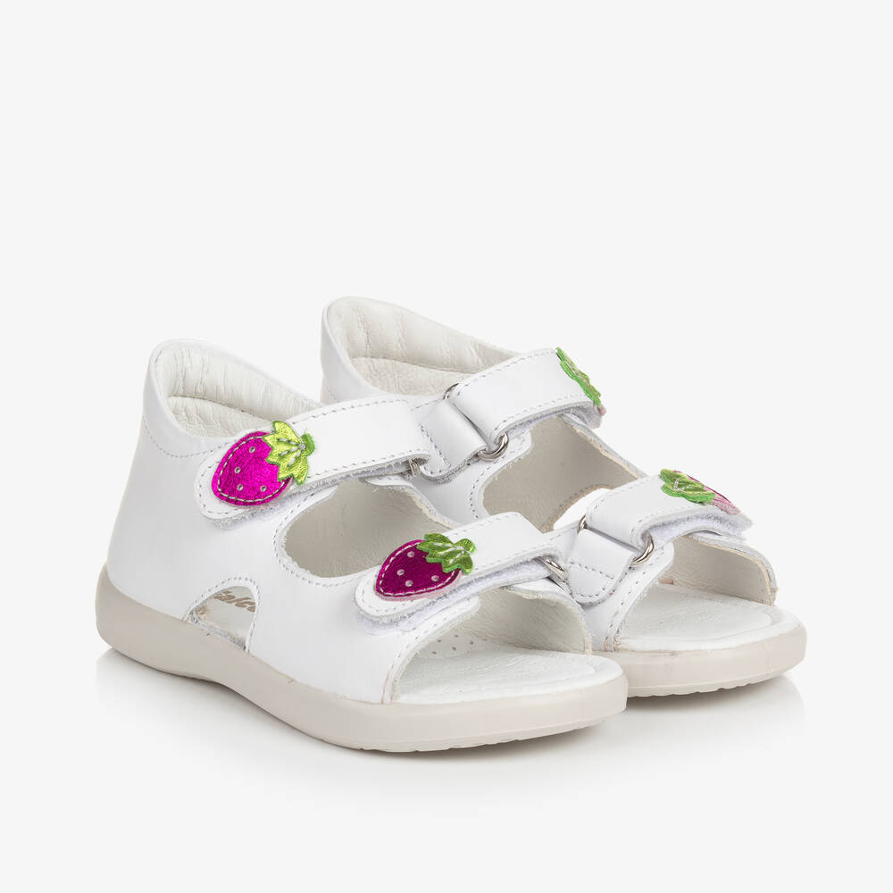 Falcotto by Naturino - Girls White Leather Strawberry Sandals | Childrensalon