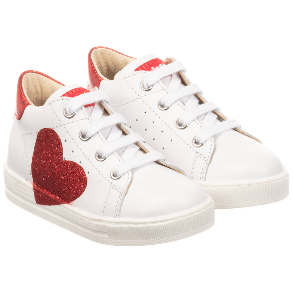 Girls White Leather Trainers 