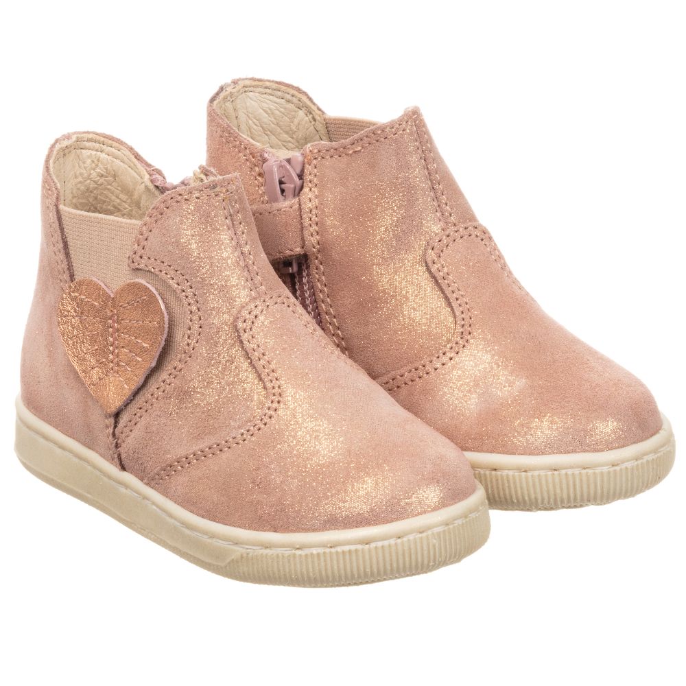 pink leather ankle boots