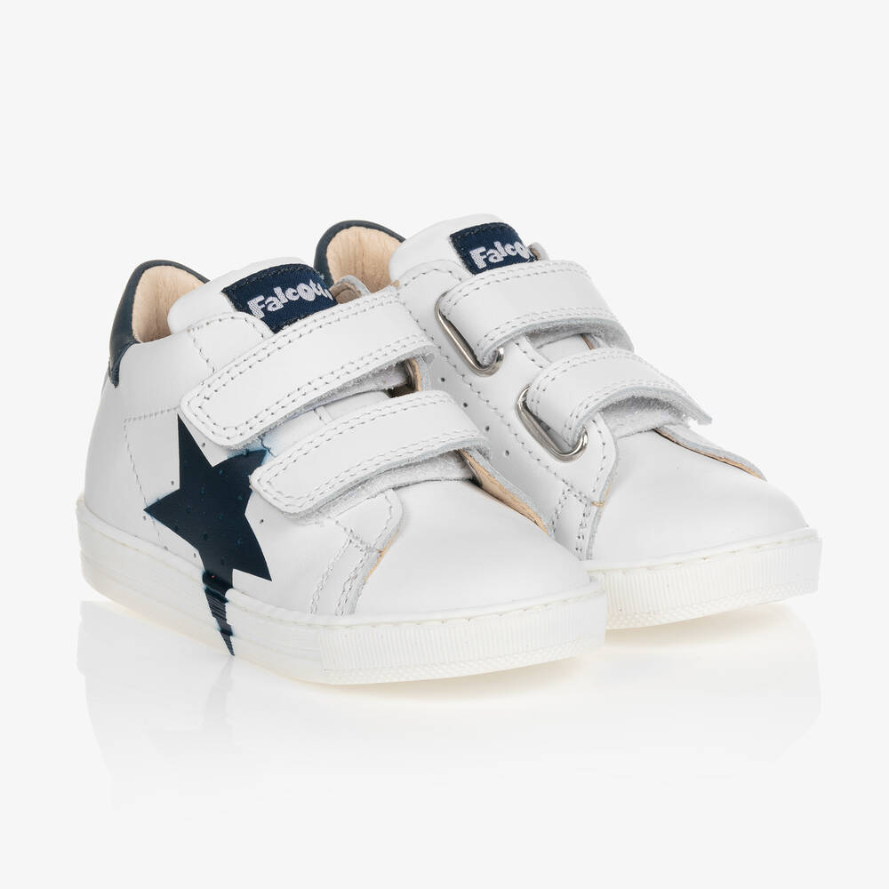 Falcotto by Naturino - White & Blue Leather Star Trainers | Childrensalon