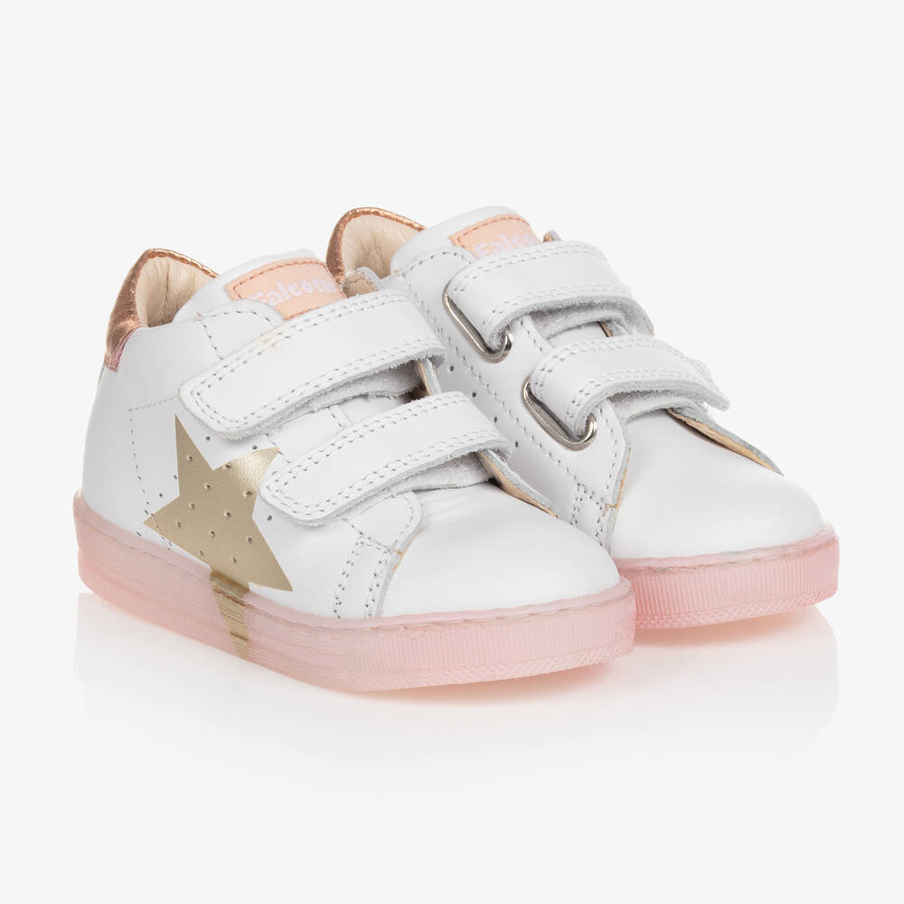 Falcotto by Naturino - White & Gold Leather Star Trainers  | Childrensalon