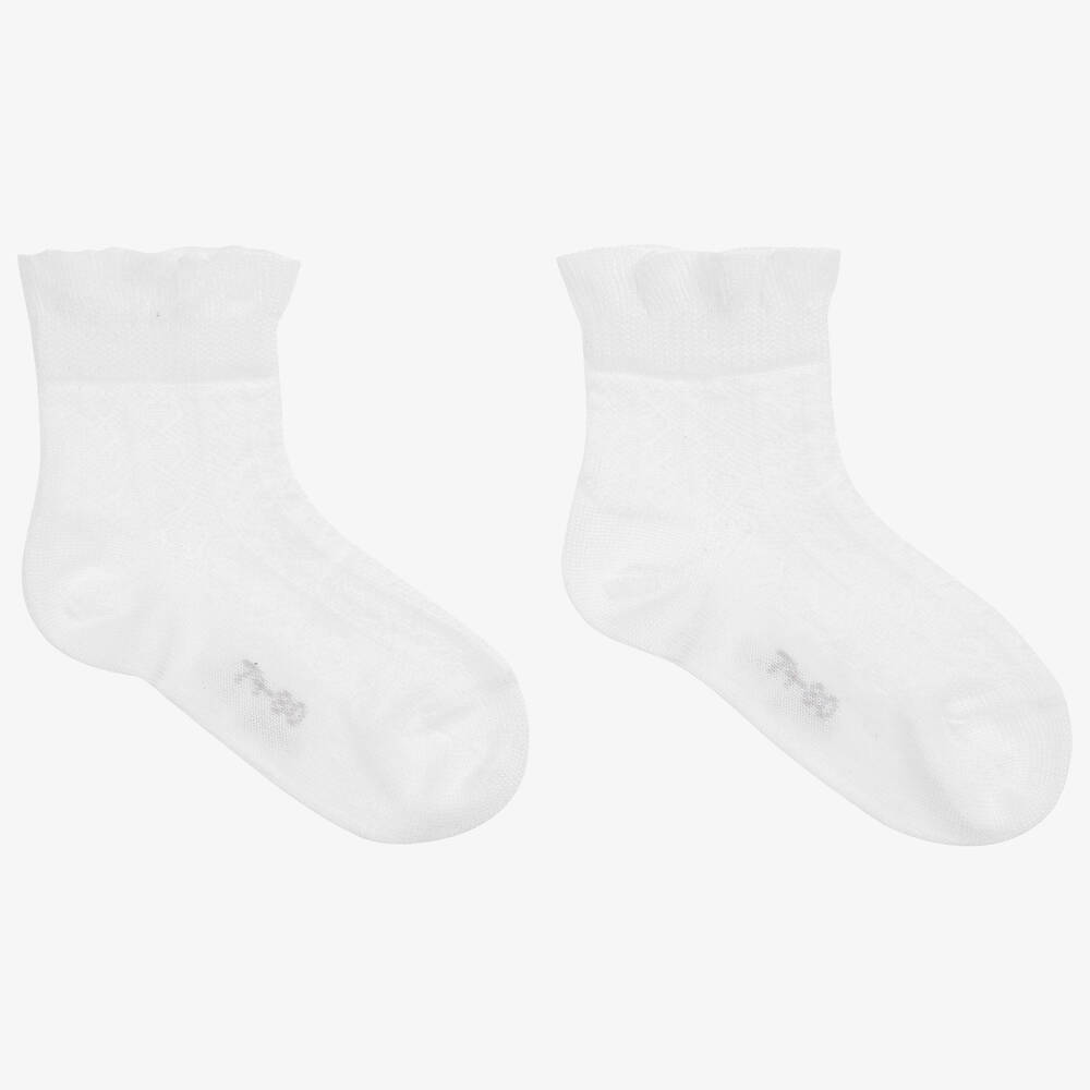 Falke - Baby Girls White Cotton Socks | Childrensalon