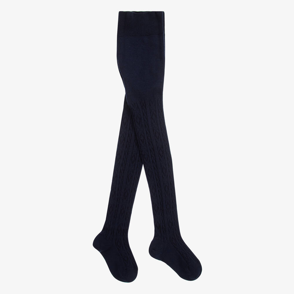 Blue cable-knit tights in lyocell blend