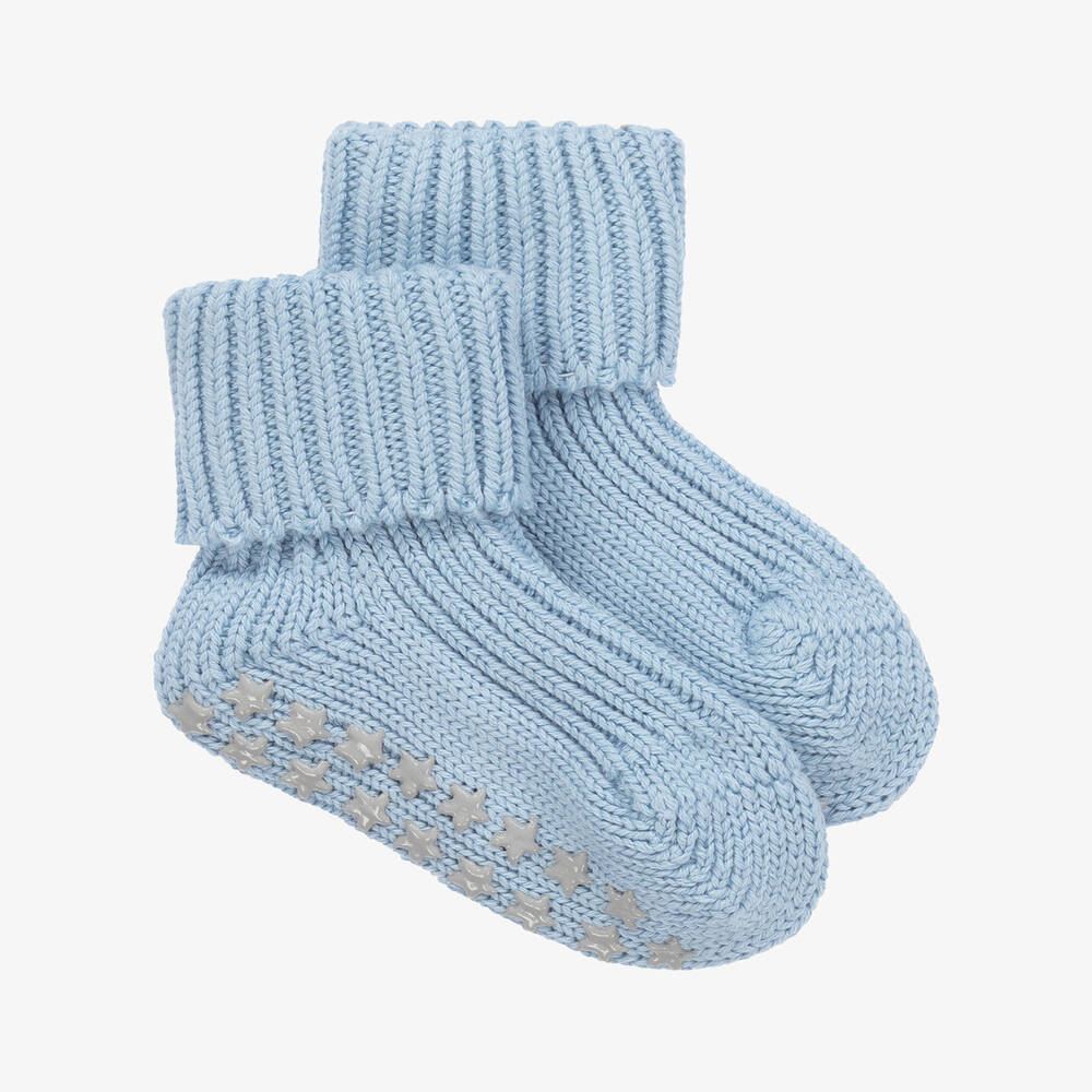 Falke - Chaussons-chaussettes bleus en coton bébé | Childrensalon