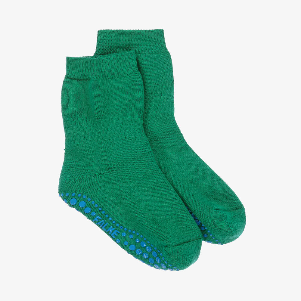 Falke - Chaussons-chaussettes verts coton et laine | Childrensalon