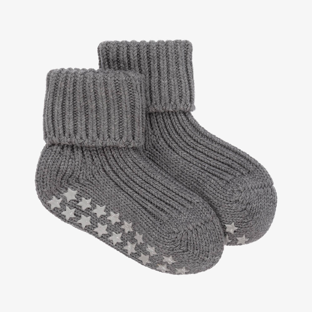 Falke Grey Cotton Baby Slipper Socks In Grey
