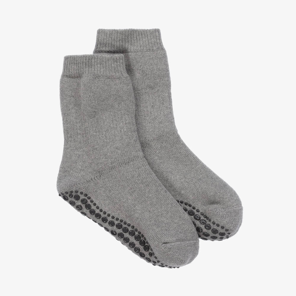 Falke - Chaussons-chaussettes gris coton et laine | Childrensalon