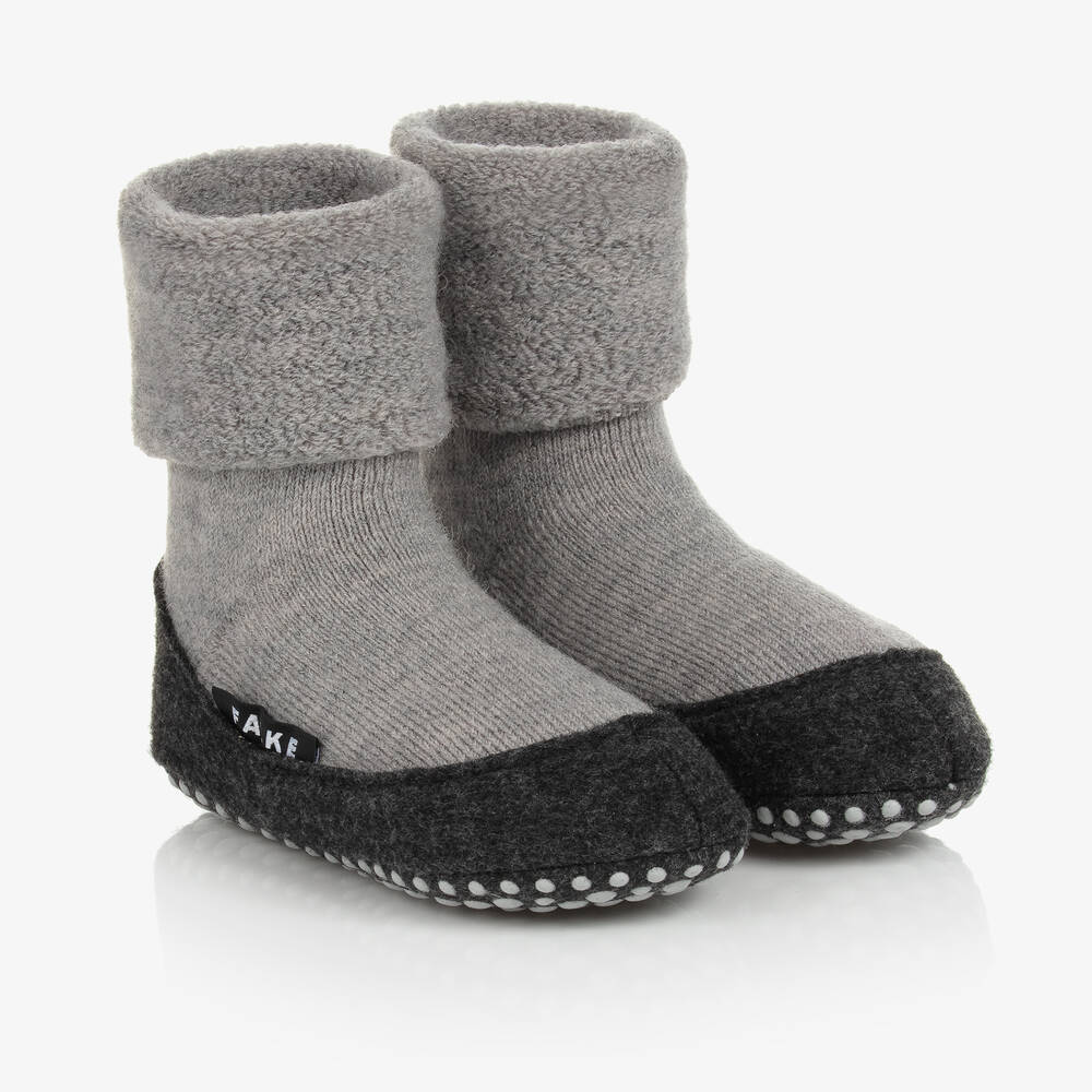 Falke - Chaussons-chaussettes gris en laine | Childrensalon