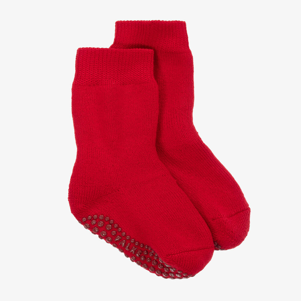 Falke Kids' Red Cotton & Wool Slipper Socks