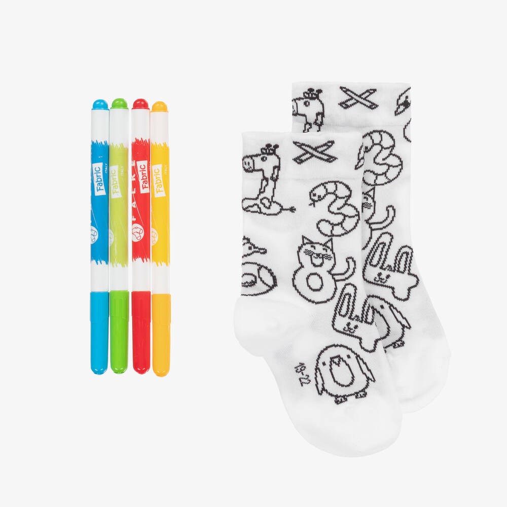 Falke - White Cotton Knit Colour-In Socks | Childrensalon