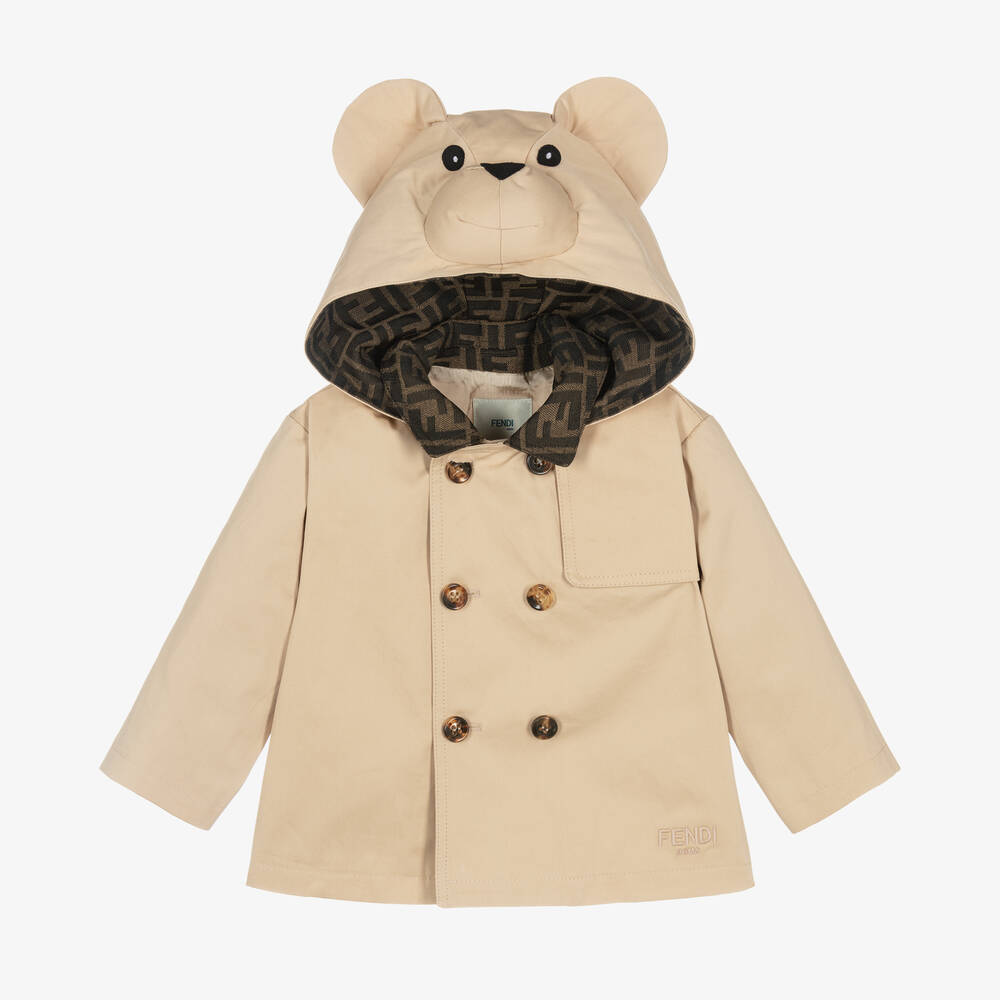 Fendi - Baby Beige Cotton Teddy Bear Trench Jacket | Childrensalon