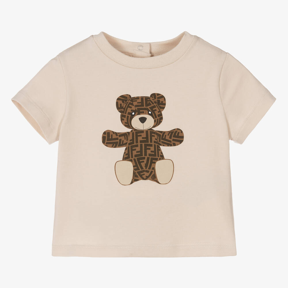Fendi - Бежевая футболка с медвежонком | Childrensalon