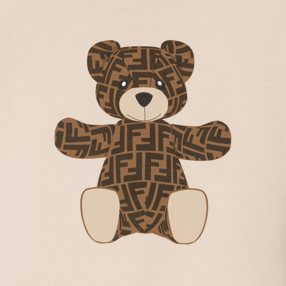 Fendi - Baby Beige Cotton FF Teddy Bear Hoodie