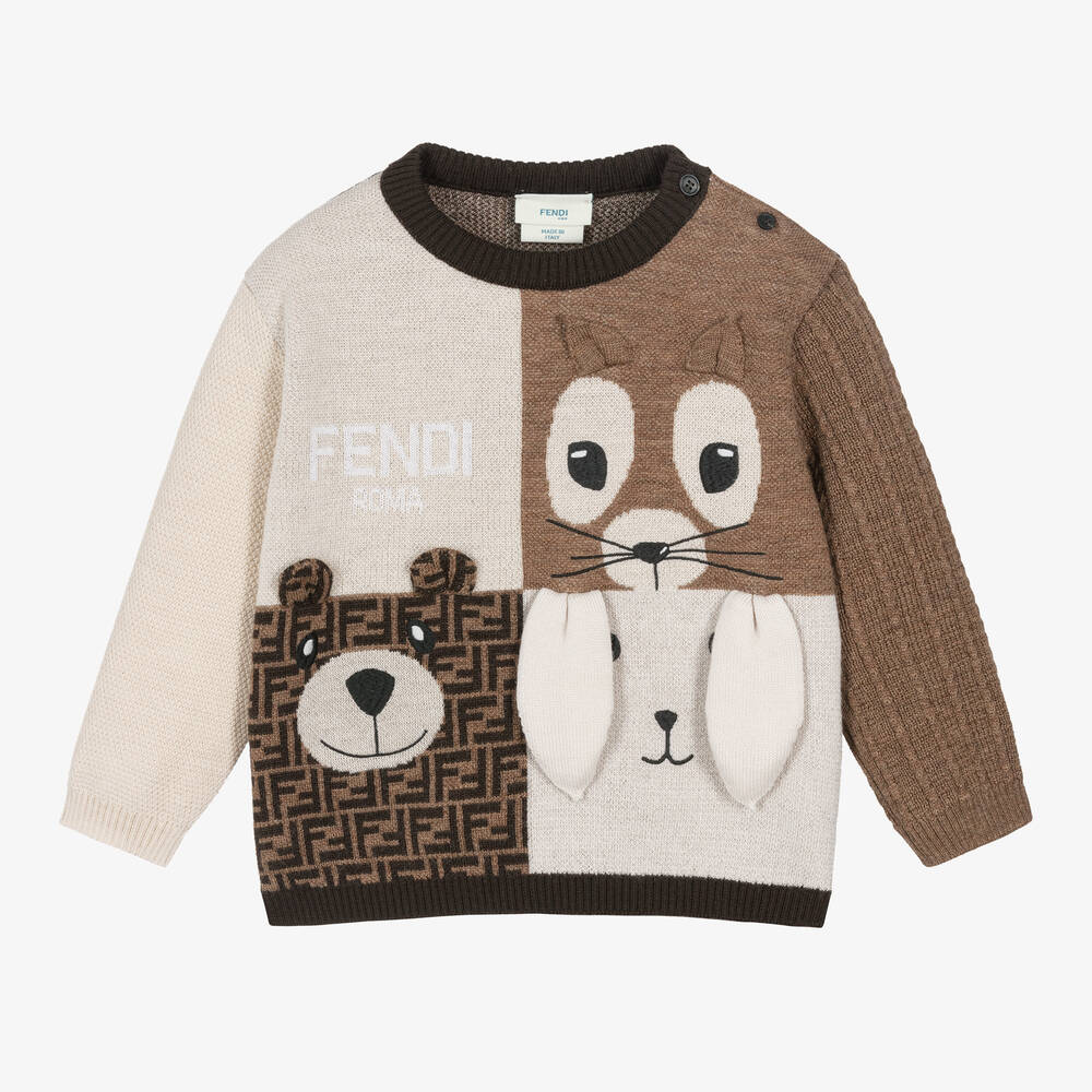 Fendi - Бежевый вязаный шерстяной свитер для малышей | Childrensalon