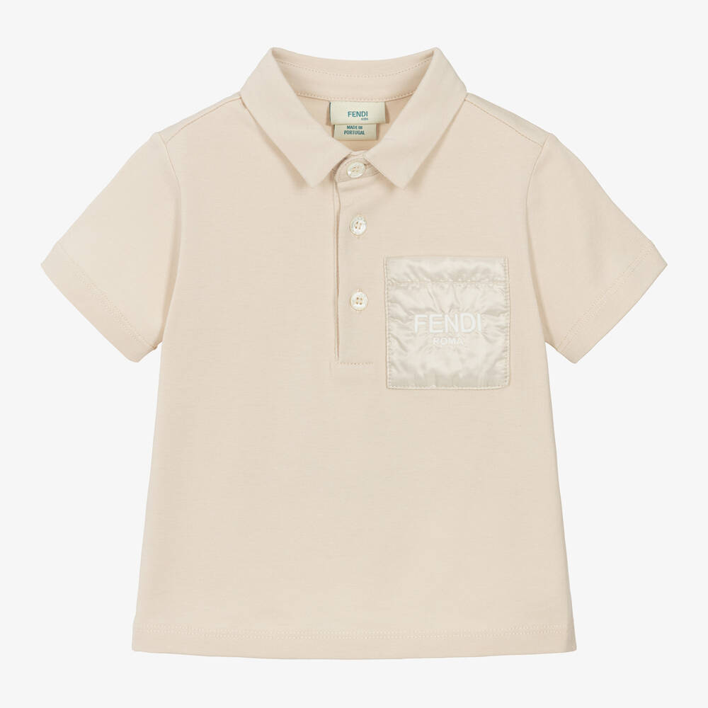 Fendi - Baby Boys Beige Cotton Polo Shirt | Childrensalon