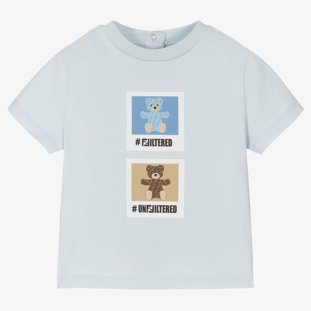 Fendi - T-shirt bleu ours FF bébé garçon | Childrensalon