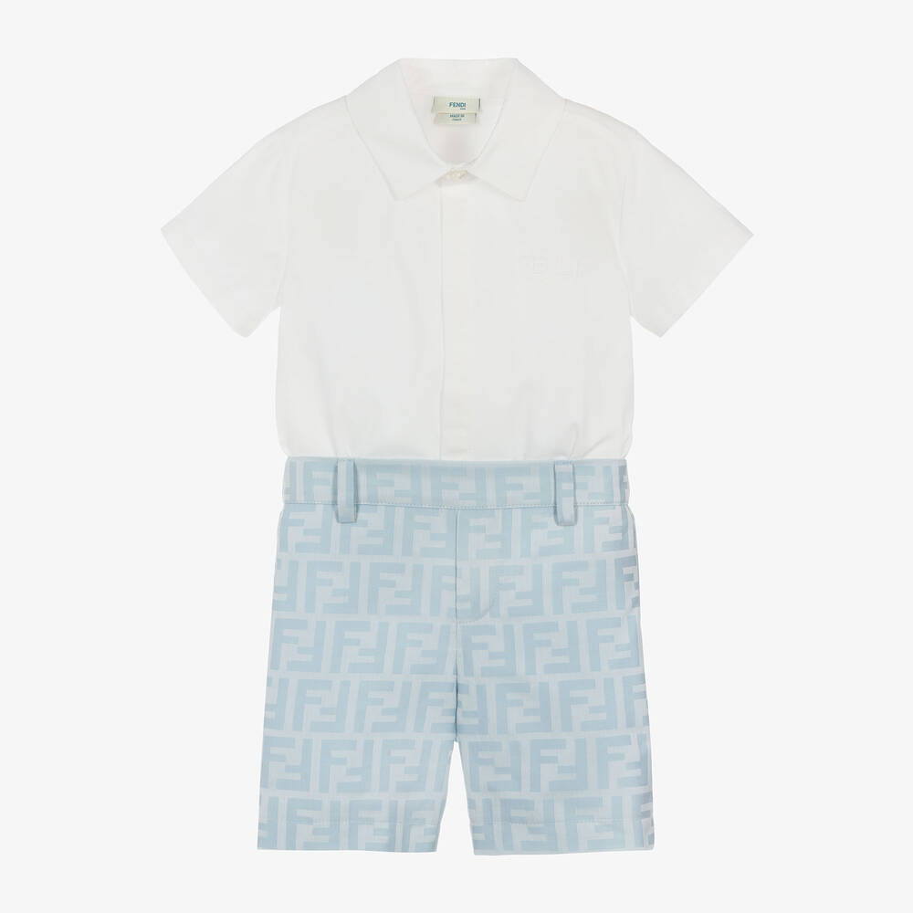 Fendi - Baby Boys Blue & White Cotton Buster Suit | Childrensalon