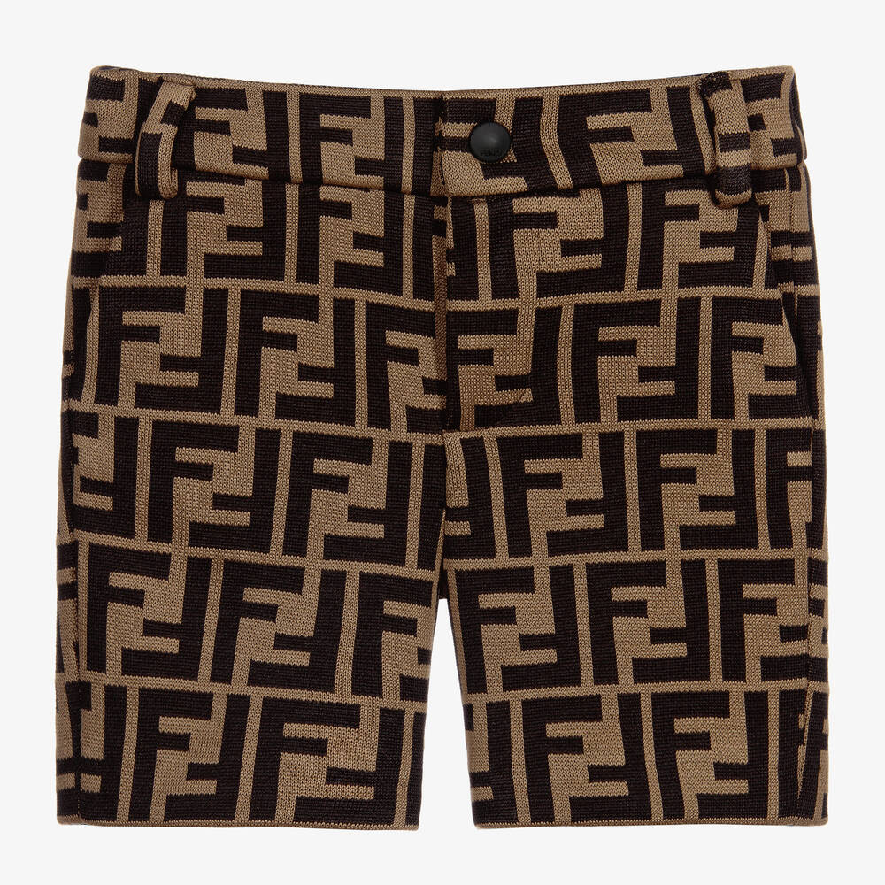 Fendi - Baby Boys Brown FF Jersey Shorts | Childrensalon