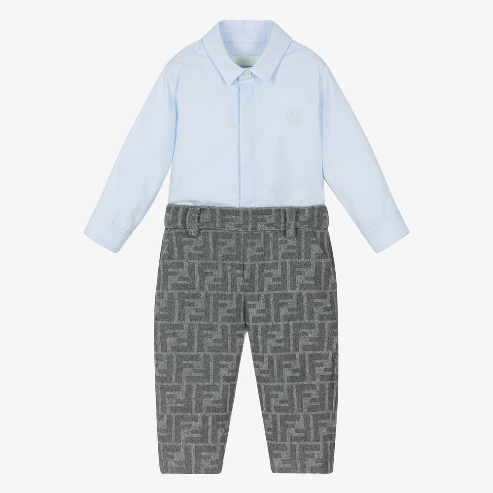 Fendi - Costume short gris en laine FF bébé | Childrensalon