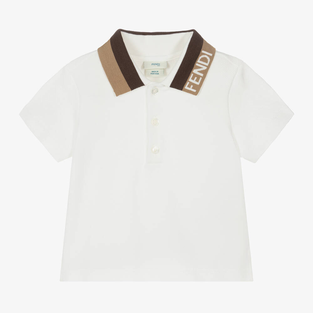 Fendi - Белая рубашка поло из хлопка для малышей | Childrensalon