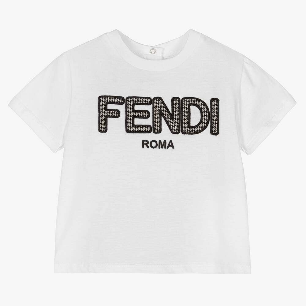 Fendi - Baby Boys White Logo T-Shirt | Childrensalon