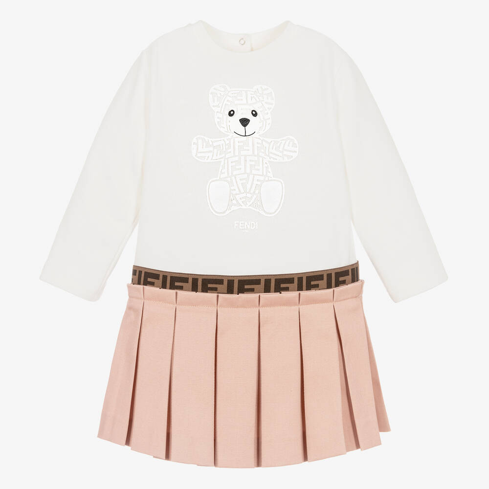 Fendi - Baby Girls Ivory & Pink FF Bear Dress | Childrensalon