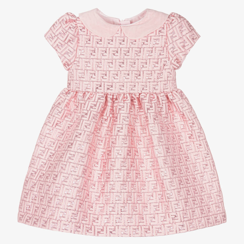Fendi - Платье цвета розовый металлик с принтом FF | Childrensalon