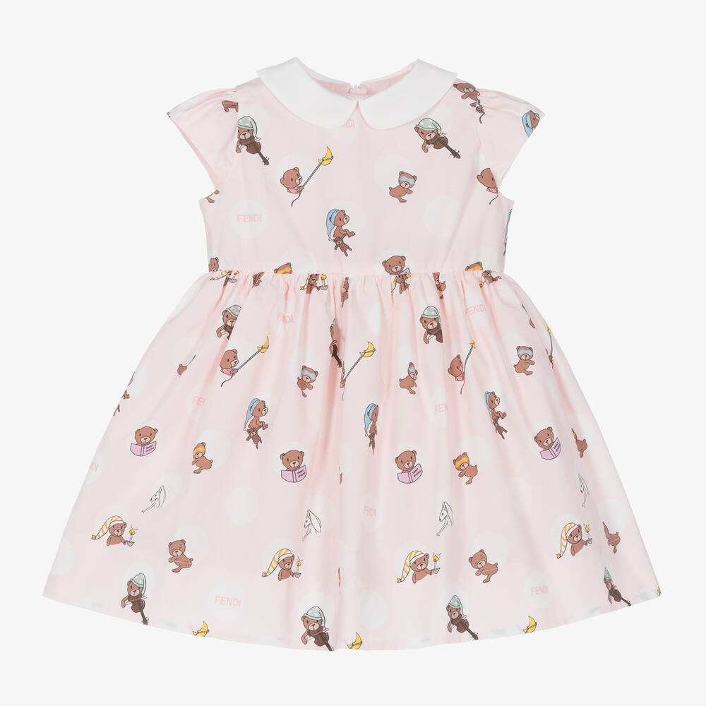 Fendi - Baby Girls Pale Pink Cotton Teddy Dress | Childrensalon
