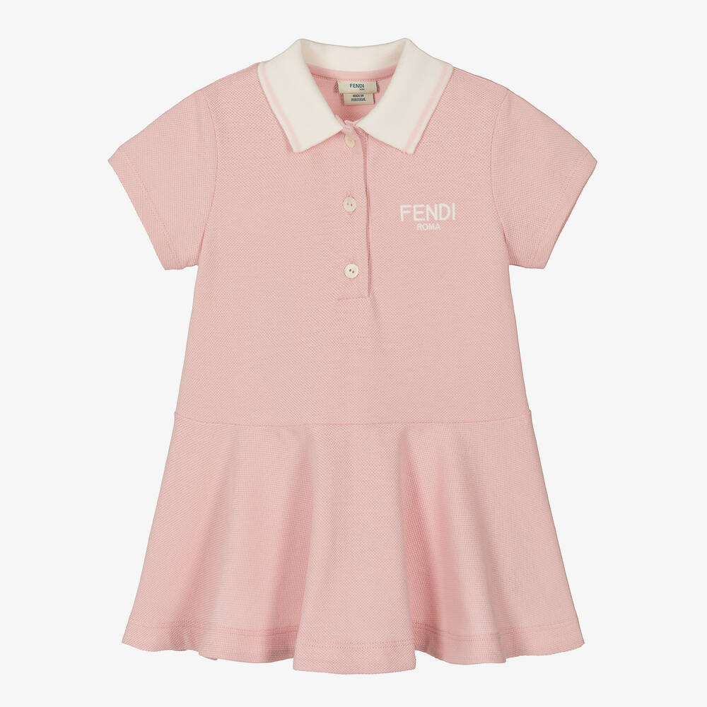 Fendi - Baby Girls Pink Cotton Fendi Roma Polo Dress | Childrensalon