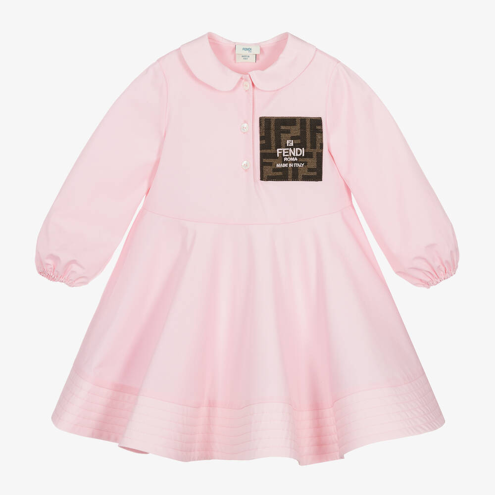 Fendi Baby Girls Pink Cotton Ff Pocket Dress