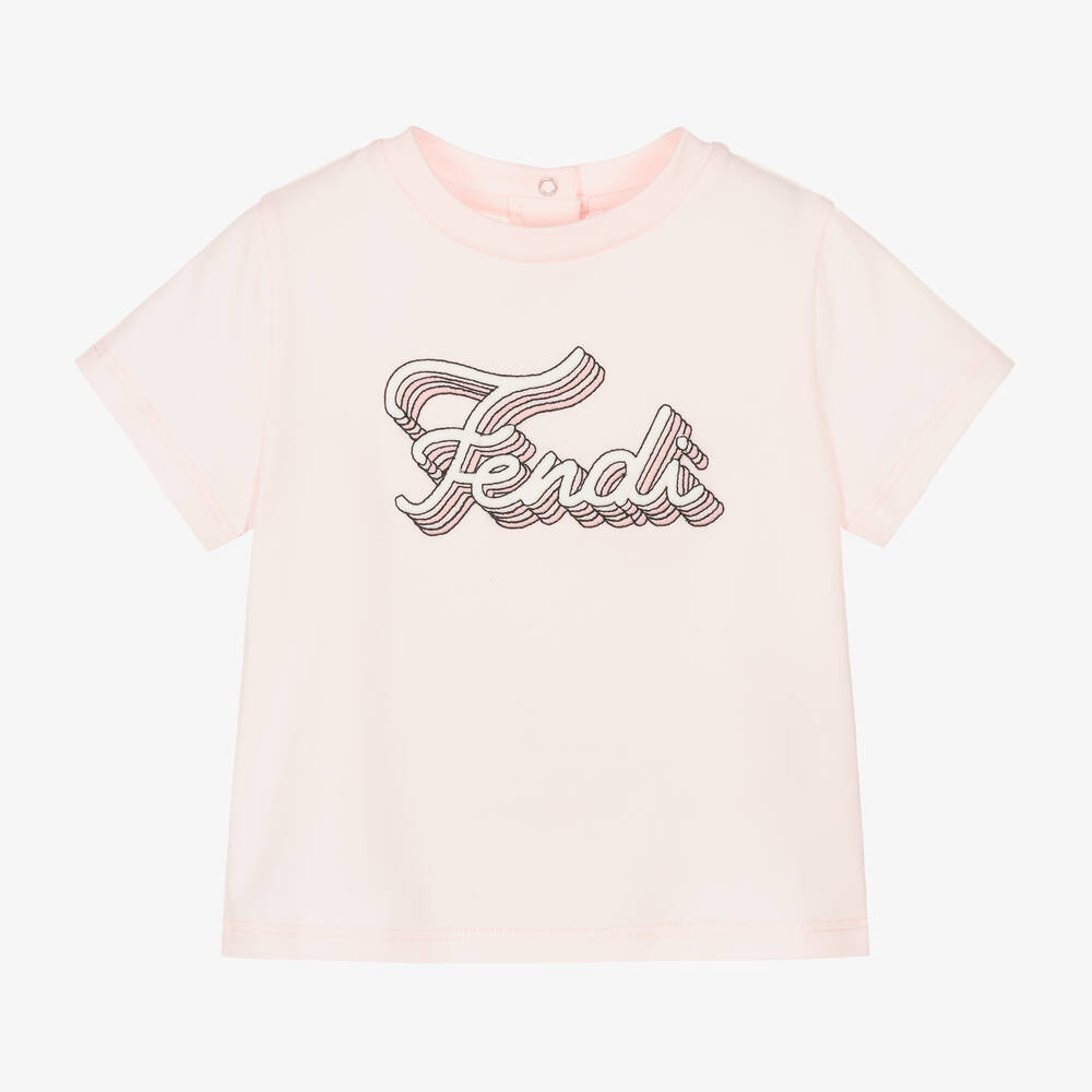 Fendi - Baby Girls Pink Cotton T-Shirt | Childrensalon