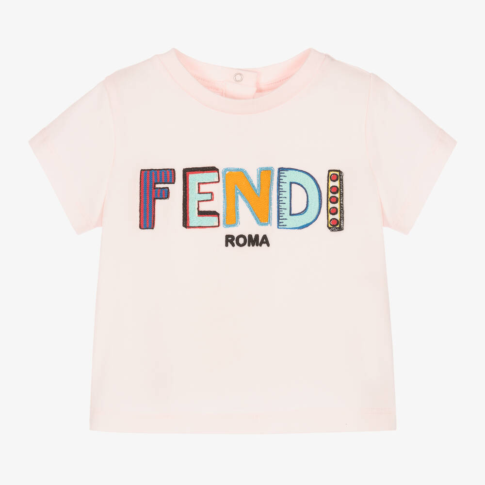 Fendi - Baby Girls Pink Cotton T-Shirt | Childrensalon