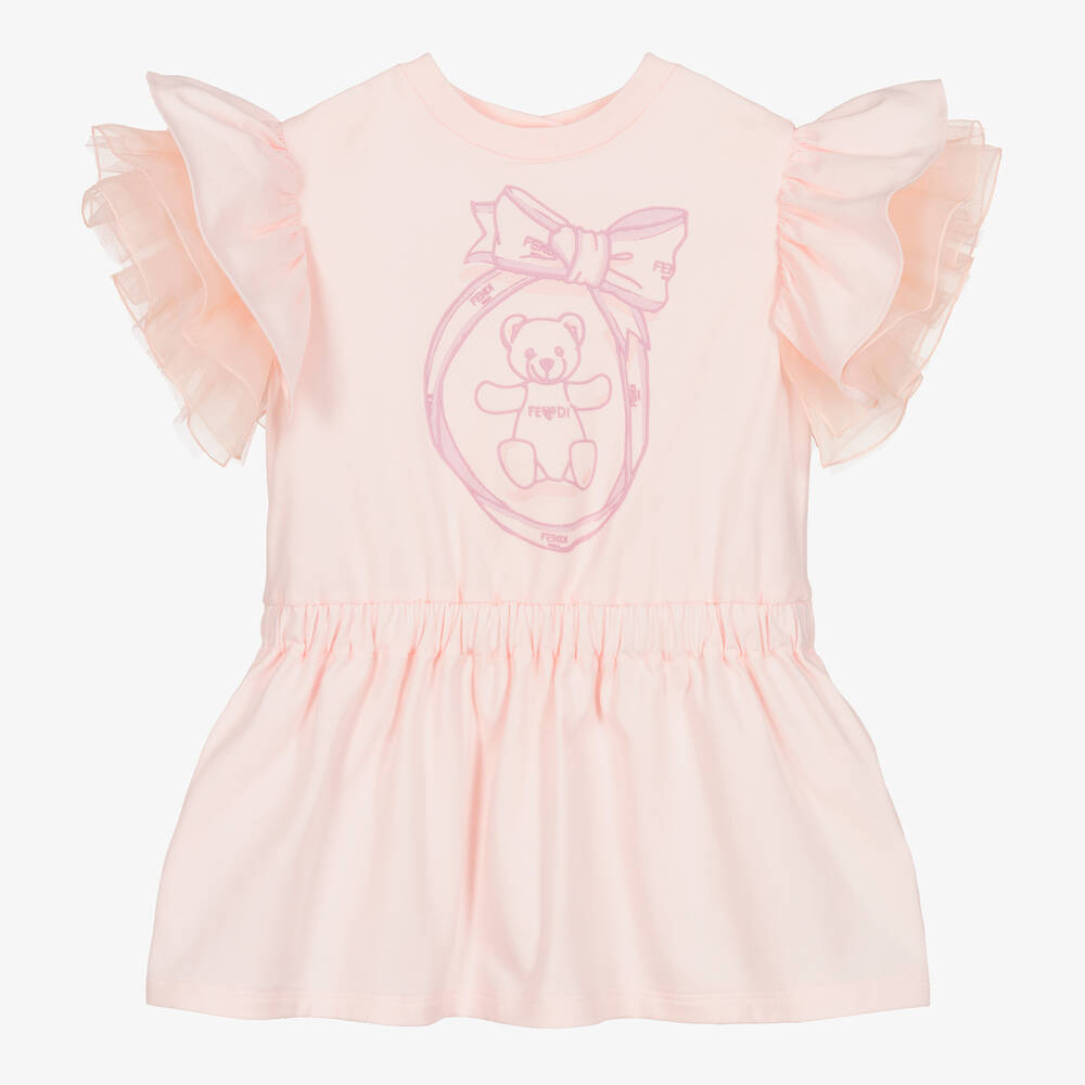 Fendi - Baby Girls Pink Cotton Teddy Dress | Childrensalon