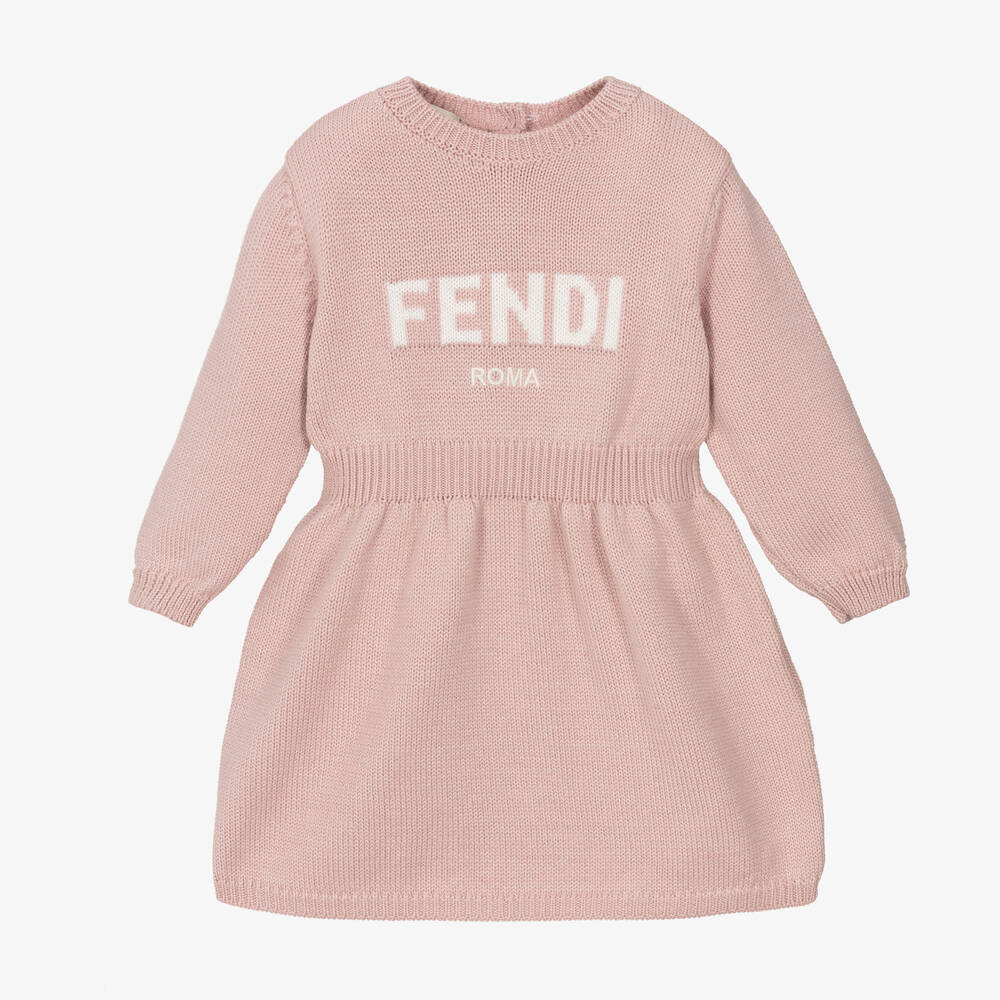 Fendi - Розовое шерстяное платье для малышек | Childrensalon