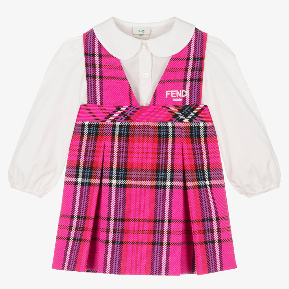 Fendi - Set mit rosafarbenem Kleid in Schottenkaromuster für weibliche Babys | Childrensalon