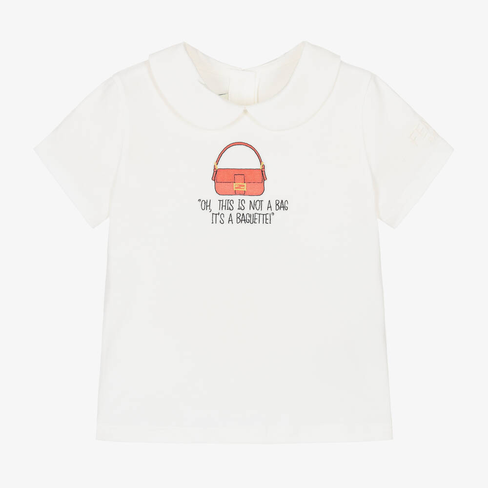 Fendi - Weißes T-Shirt mit Baguette-Tasche | Childrensalon
