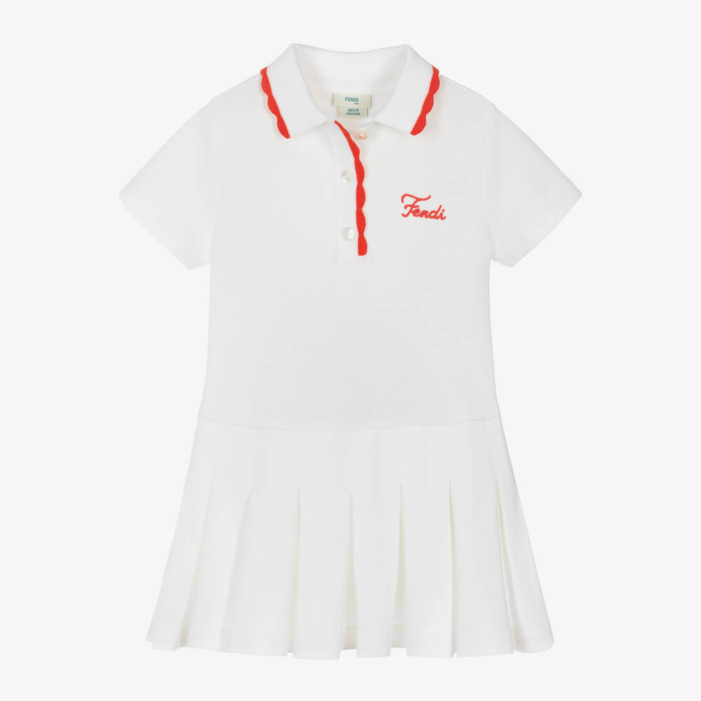 Fendi - Baby Girls White Cotton Polo Dress | Childrensalon