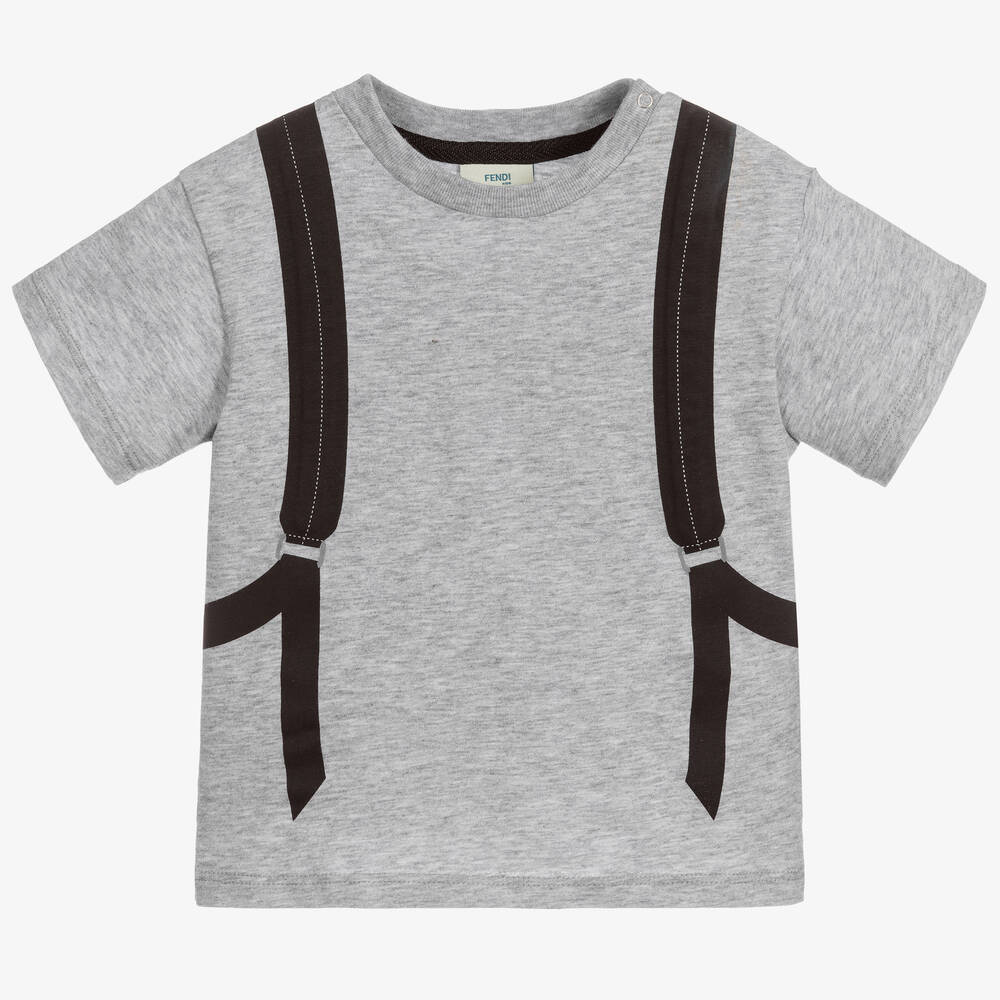 Fendi Boys Baby Grey Cotton T-shirt In Grey