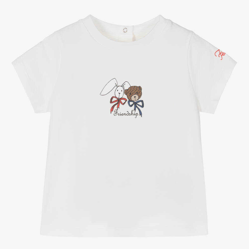 Fendi - Baby White Bunny & Teddy T-Shirt | Childrensalon