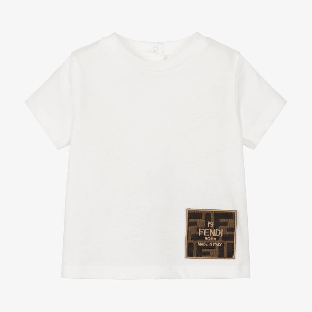 Fendi - Baumwoll-T-Shirt mit Aufnäher Weiß | Childrensalon