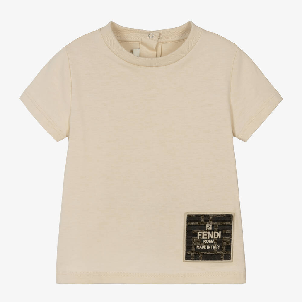 Fendi - Beige Cotton FF Logo T-Shirt | Childrensalon