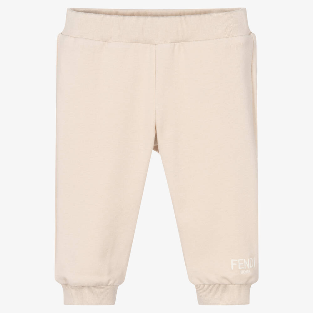 Fendi - Beige Cotton Logo Baby Trousers | Childrensalon