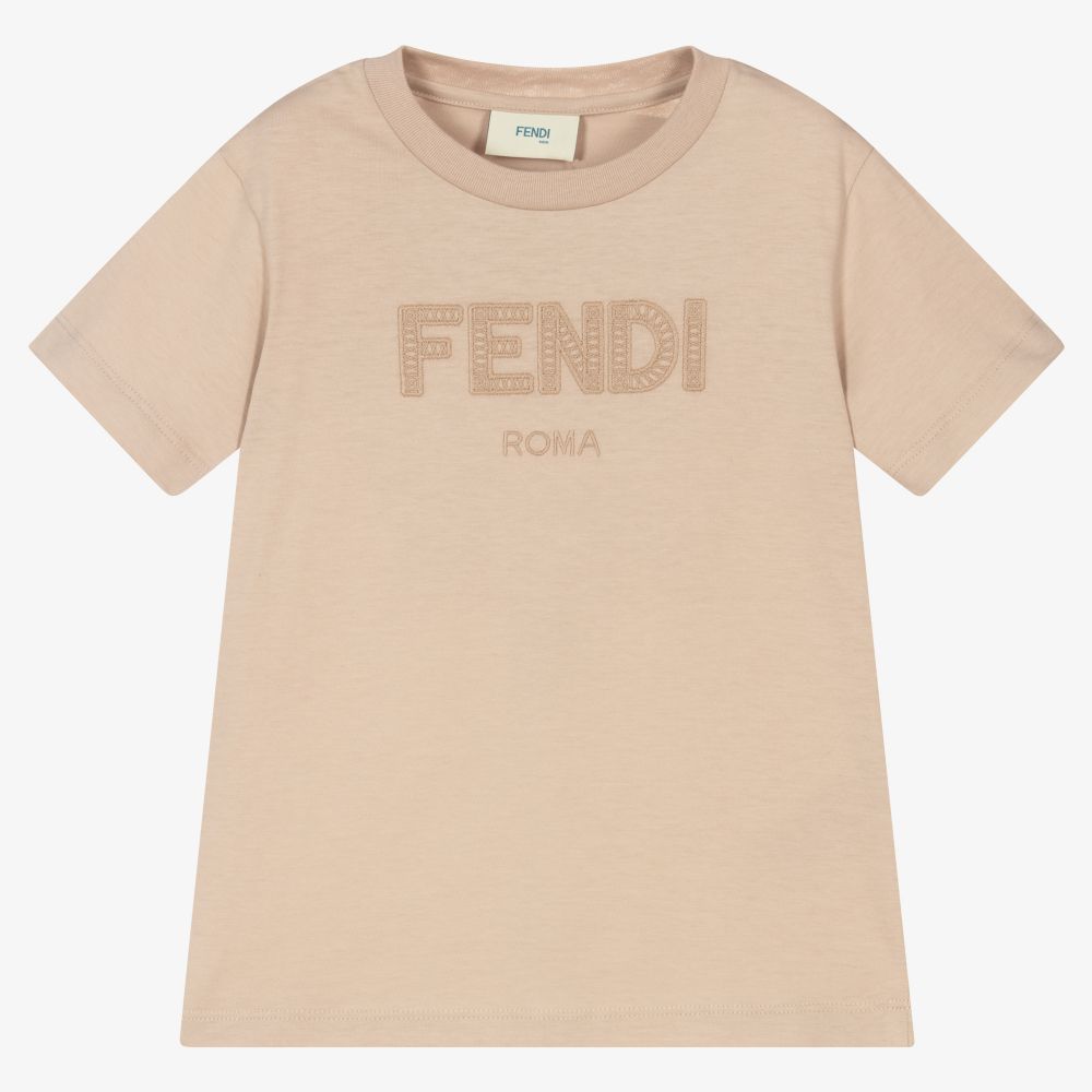 Fendi Beige Cotton Logo T-shirt In Blue