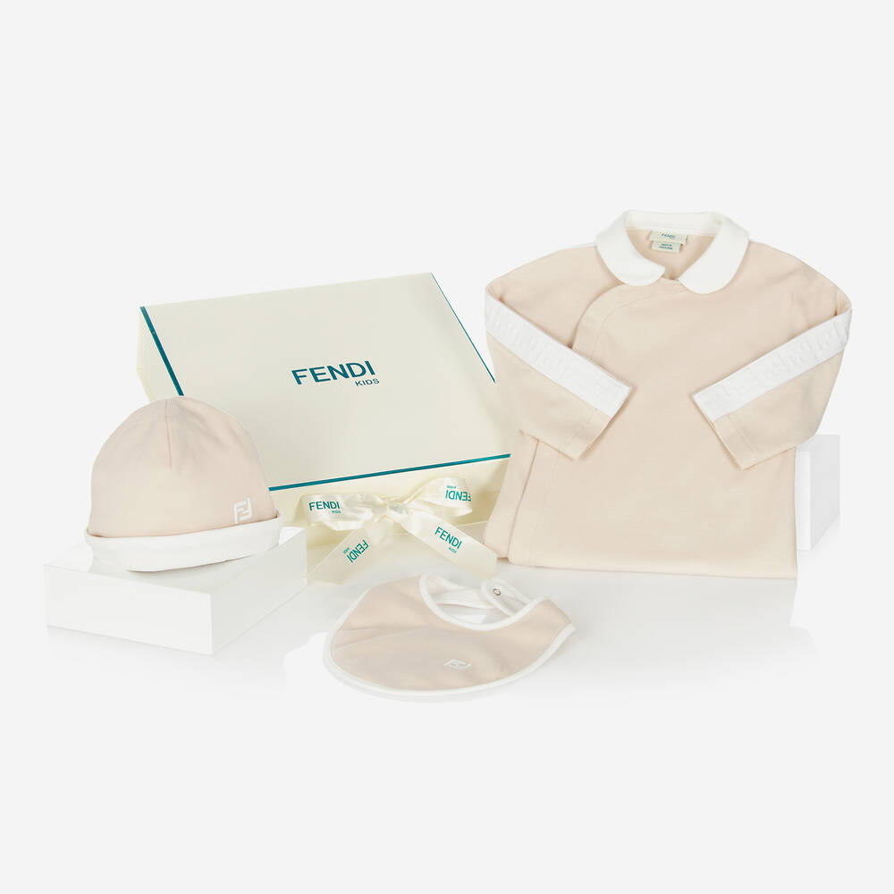 Fendi - Beige FF Cotton Babysuit Gift Set | Childrensalon