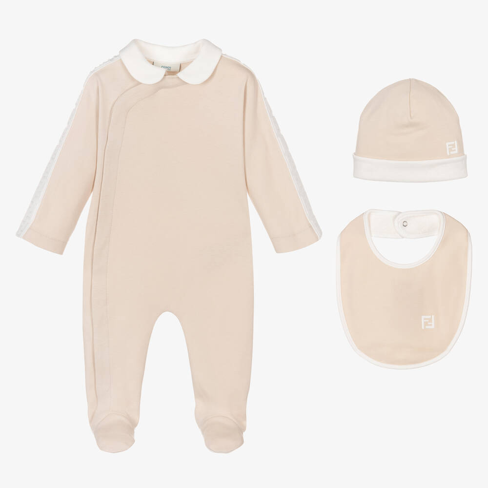 Shop Fendi Beige Ff Cotton Babysuit Gift Set