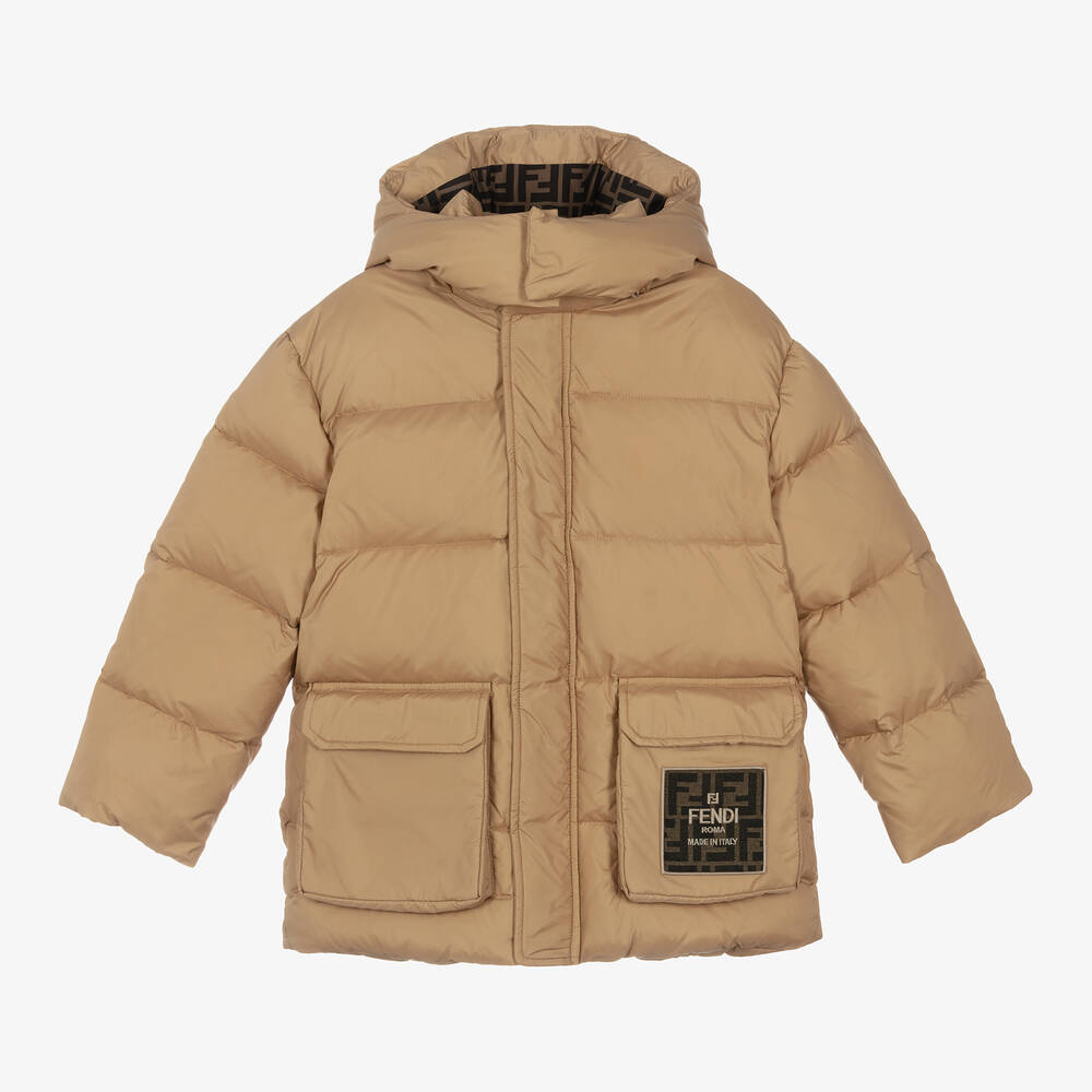 Fendi - Beige FF Logo Puffer Jacket | Childrensalon